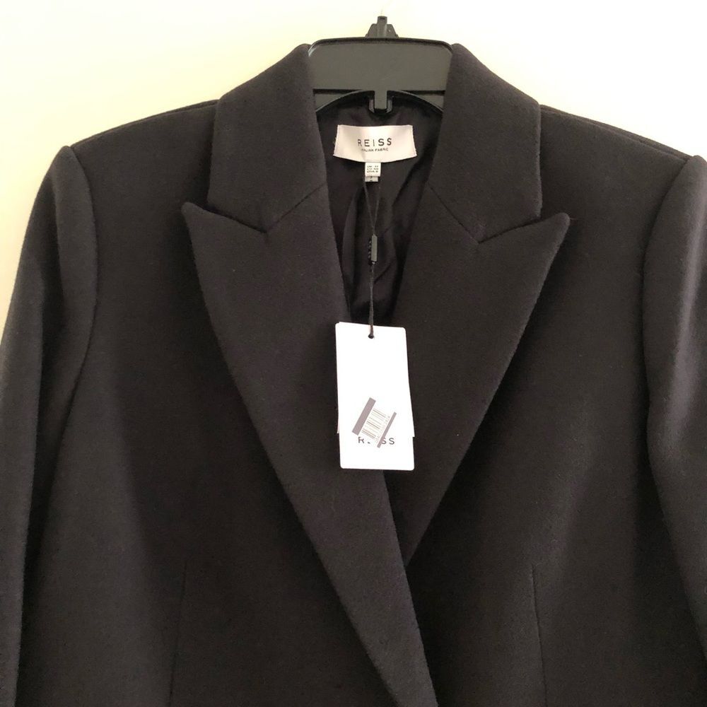 NWT REISS Dana Black Double Breasted Wool Pea Coat Size 8 - Picture 15 of 16